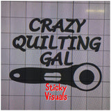 Crazy Quilting Gal Decal Sticker Pick Size & Color Auto Window Decal