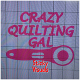Crazy Quilting Gal Decal Sticker Pick Size & Color Auto Window Decal